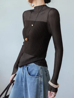 Sheer Panel Slim Sweater