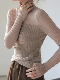 Sheer Panel Slim Sweater
