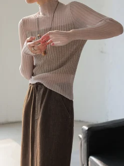 Sheer Panel Slim Sweater