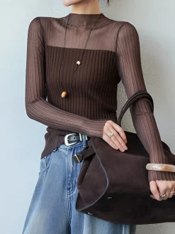 Sheer Panel Slim Sweater