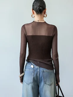Sheer Panel Slim Sweater