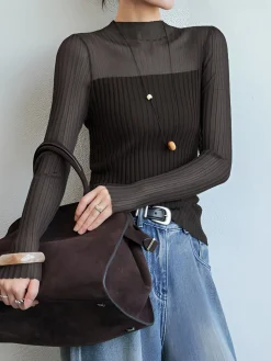 Sheer Panel Slim Sweater