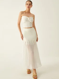 Sheer Pleated Midi Skirt