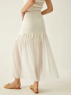 Sheer Pleated Midi Skirt
