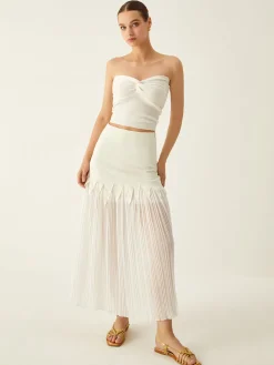 Sheer Pleated Midi Skirt