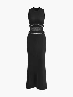 Sheer Raw Hem Sleeveless Sweater Dress