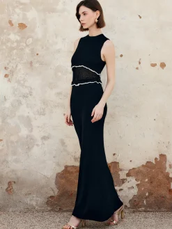 Sheer Raw Hem Sleeveless Sweater Dress