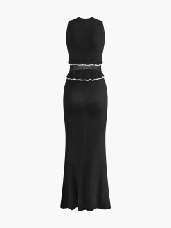 Sheer Raw Hem Sleeveless Sweater Dress