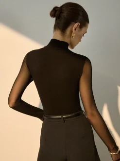 Sheer Sleeve Pleated Blouse