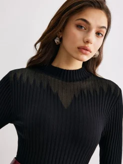 Sheer-Detail Ribbed Slim Sweater