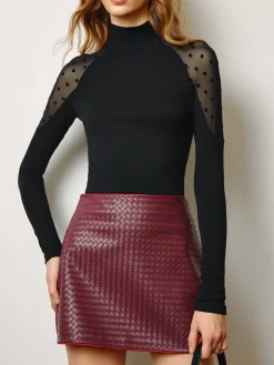 Sheer-Shoulder Polka Dot Panel T-Shirt