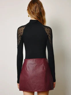 Sheer-Shoulder Polka Dot Panel T-Shirt