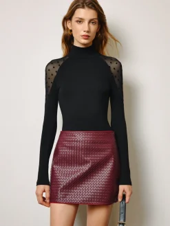 Sheer-Shoulder Polka Dot Panel T-Shirt