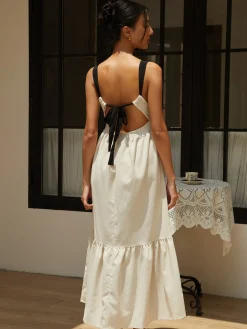 Shirred Tie Detail Cami Long Dress