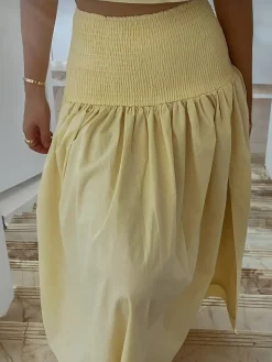 Shirred Waist Split Thigh Skirt Set