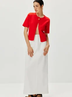 Short Sleeve Button Knit Top