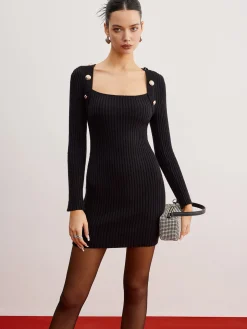 Shrug Ribbed Slim Sweater Dress