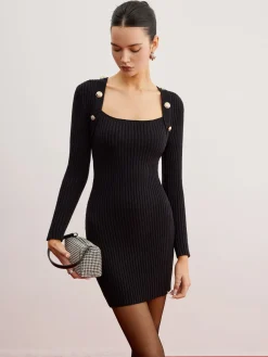 Shrug Ribbed Slim Sweater Dress
