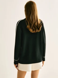 Side Contrast-Striped Turtleneck Sweater