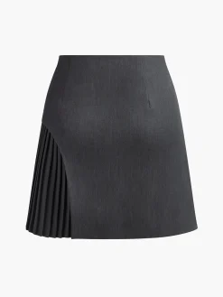 Side Pleated Buckle Belted Skirt