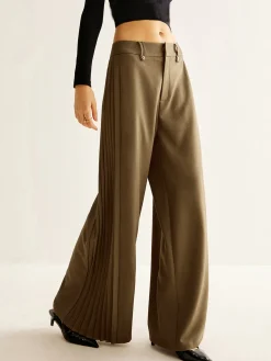 Side Pleated Wide-Leg Pants