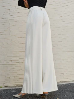 Side Pleated Wide-Leg Pants