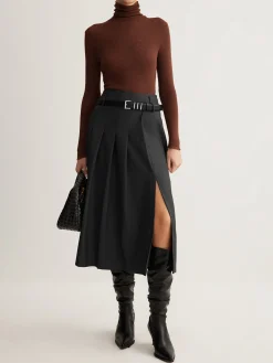 Side Split Pleated Skirt Without Belt