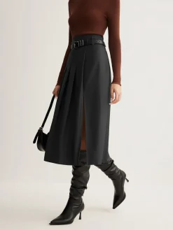 Side Split Pleated Skirt Without Belt