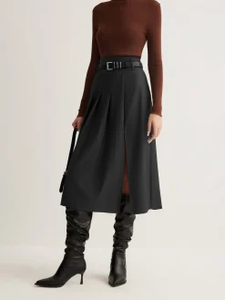 Side Split Pleated Skirt Without Belt