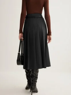 Side Split Pleated Skirt Without Belt