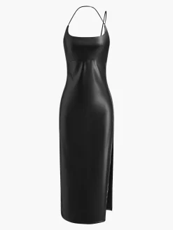 Side Split PU Leather Cami Dress