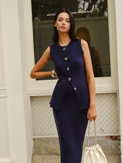 Sleeveless Button Jersey Skirt Set
