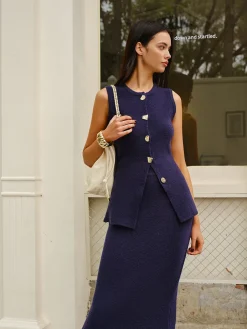Sleeveless Button Jersey Skirt Set