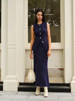 Sleeveless Button Jersey Skirt Set