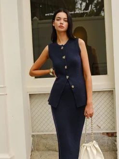Sleeveless Button Jersey Skirt Set