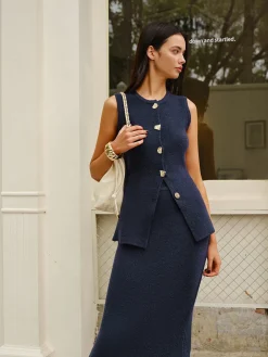 Sleeveless Button Jersey Skirt Set