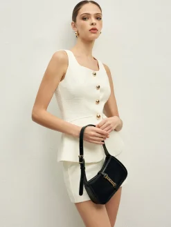 Sleeveless Golden Button A Line Skirt Set
