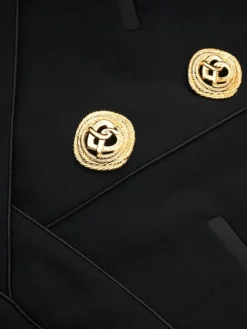 Sleeveless Halter V Neck Dress With Gold Buttons