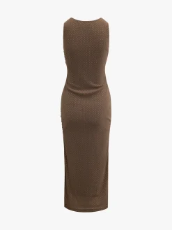 Sleeveless Side Split Mesh Midi Dress