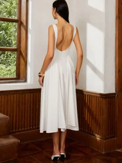 Sleeveless Square Neck Backless Midi Dress