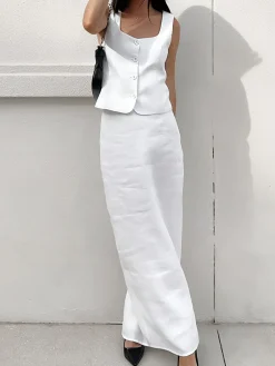 Sleeveless Square Neck Top With Split Maxi Skirt