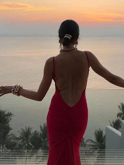 Slim Backless Cami Solid Dress