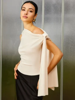 Slim Fit Asymmetrical Cold Shoulder Knotted Tank Top