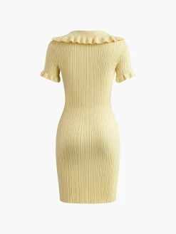 Slim Fit Collar Knit Short Dress with Metal Button