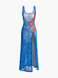 Slim Floral Backless Split Dress