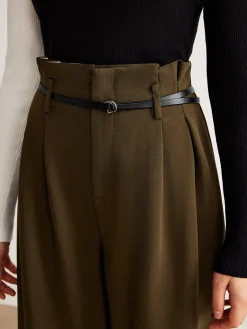 Slim-Belt Pleated Pants
