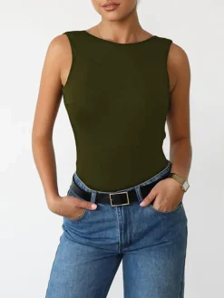 Slinky Open Back Sleeveless Bodysuit
