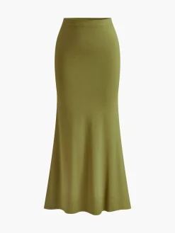 Slit Button Fishtail Skirt Set