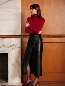 Slit PU Leather Straight Skirt