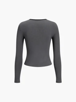 Sliver Lining Contrast Neckline Long Sleeve Top